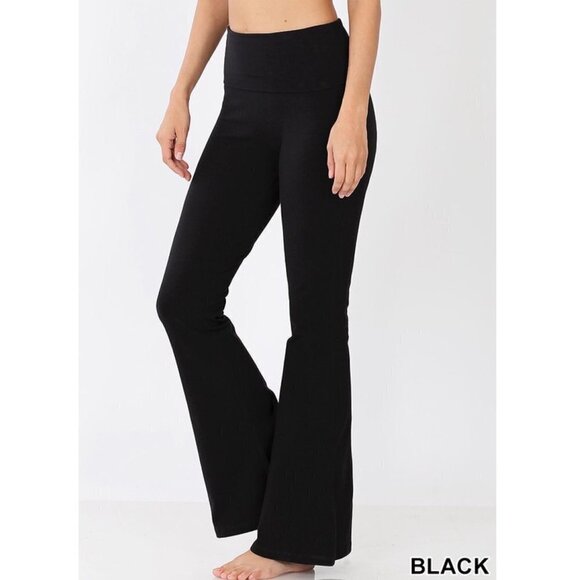 Low Rise Leggings Stretch Yoga Lounge Fold Over Pants Gym Workout Black 0523 - Picture 1 of 3